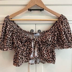 Urban Outfitters tie cheetah print cropped tee